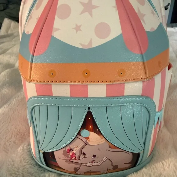 Loungefly Disney Dumbo Exclusive Mini Backpack Circus Tent Light-Up NWT🎪🩵🩷 - Picture 2 of 12